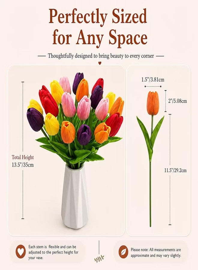 Mandy's Multicolor Artificial Tulips Flowers Centerpiece, 13.5" Lifelike PU Fake Floral Stems 20pcs for Kitchen Island & Dining Table, Spring Decor for Easter - Image 3