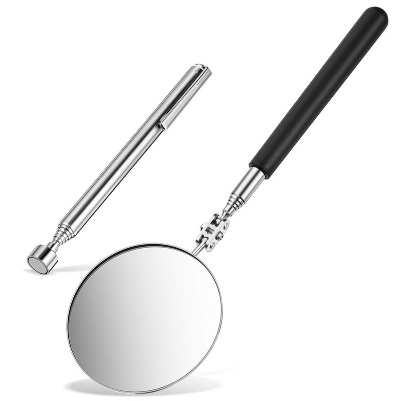 Honoson 2 Pcs Telescoping Inspection Mirror Set 3 Lb Magnetic Stick Gadget 3.14 Inches Flexible Round Mirror 29.5 Inches Extra Long Handle Telescoping Magnet Pickup Tools for Christmas Birthday Father's Day - Image 1