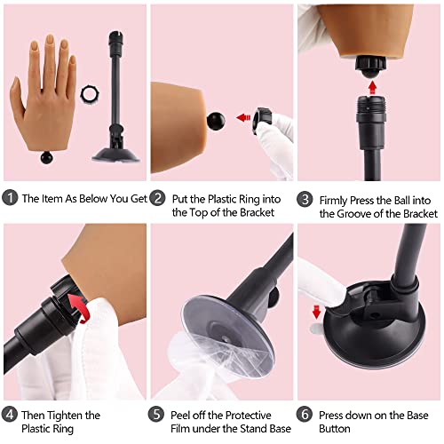 KnowU Practice Hand for Acrylic Nails with Stand Bracket, Silicone Fake Hands to Practice Fake Nails Mannequin Hand for Nails Practice and Nail Art Single Right Hand Color 3# - Image 5