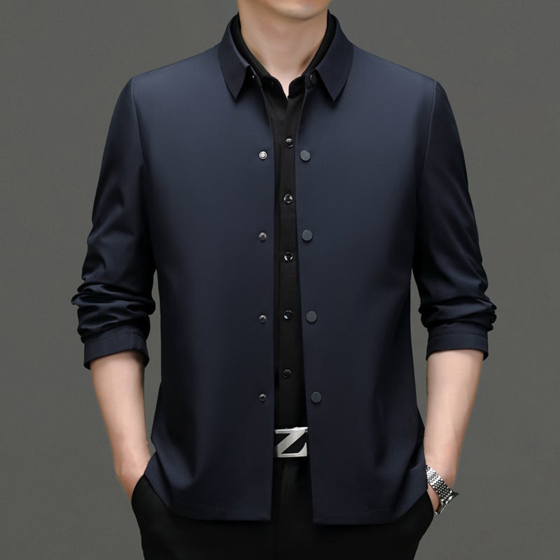 2023 Autumn New Business Casual Lapel Solid Color Seamless Jacket Coat High Quality Pocket Dad Coat - Image 3