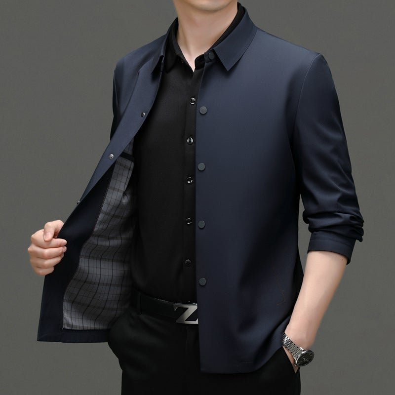 2023 Autumn New Business Casual Lapel Solid Color Seamless Jacket Coat High Quality Pocket Dad Coat - Image 5