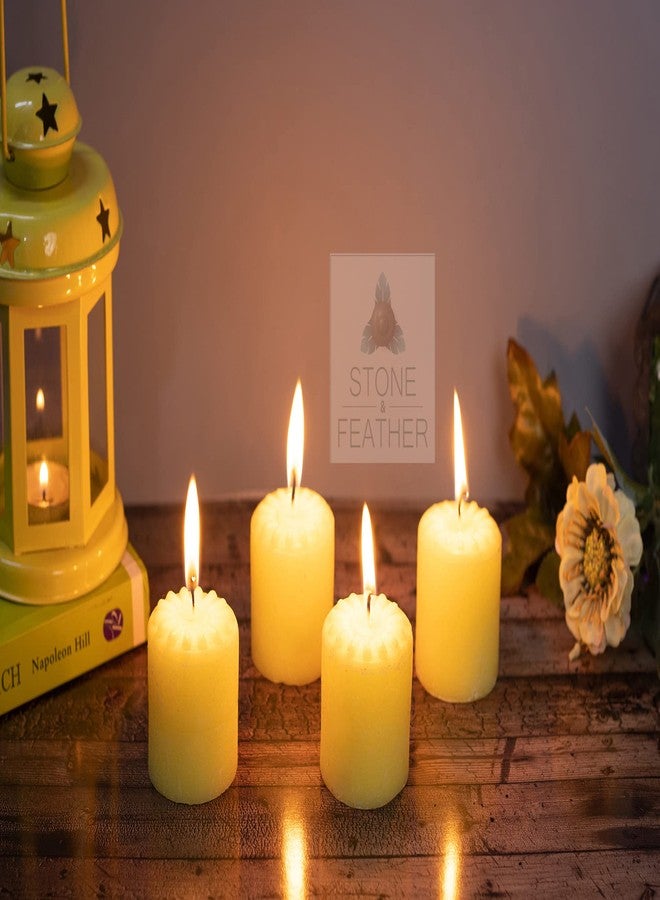 Stone & Feather� (SnF), Winsome Decorative, Size 2x2 inches, Pack of 4, Jasmine Aromatic Pillar Candle (Paraffin Wax), Burning Time 18-20 Hours, for Meditation, Home Decoration, Diwali - Image 1