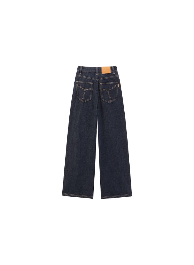 Waxbird Peacebird Women's Autumn Straight-leg Jeans Fashion Casual Versatile Commuting Texture Denim Deep Blue M - Image 2