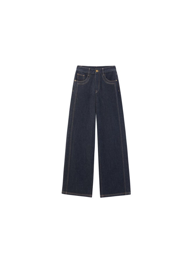 Waxbird Peacebird Women's Autumn Straight-leg Jeans Fashion Casual Versatile Commuting Texture Denim Deep Blue M - Image 1