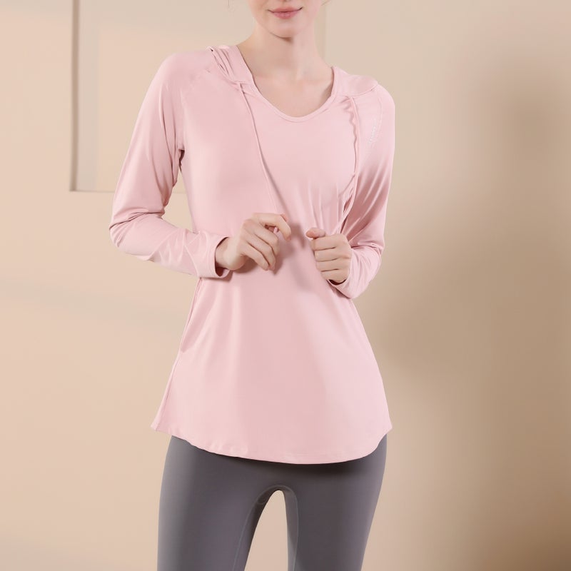 Generic Yoga Clothing Sports Top Womens Autumn and Winter Casual Loose Slimming Blouse Long Sleeve Quick-drying Hooded Running Fitness Sweater Pink 