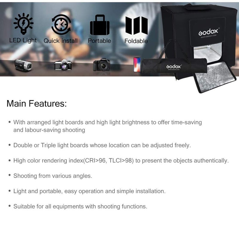 Godox LSD80 LED Mini Photography Studio Tent 80 x 80 x 80cm Double LED Light Boards Studio Box for Photography Shooting(40W Power、10000~11000 Lumen、5800K±200K Color Temperature) - Image 5