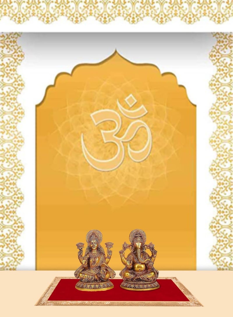Dulhan DLC CD Lace Sequin Work Red Velvet Pooja Cloth Asan for God Idol 10 x 20 inch Altar Cloth for Puja mandir Pack of 2 Small chowki Aasan kapda for bhagwan Home Temple Diwali Decoration Cloth mat - Image 5