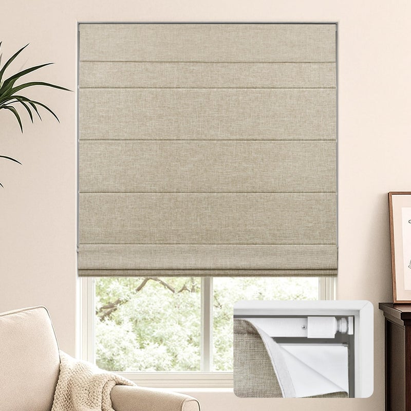 LazBlinds No Tools No Drill Cordless Roman Shades for Windows, Blackout Thermal Insulated UV Blocking Window Blinds, Lightweight Fabric Blinds for Indoor Windows, 31" W x 60" H, Blackout - Beige - Image 1