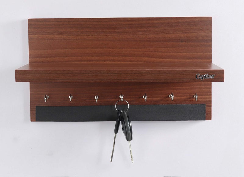 Captiver Engineered Wood Wall Mount Key Holder with Storage Shelf (7 Hooks, Teak) Home Office Living Room Bedroom Antique Decor Items Keyholder - Image 5
