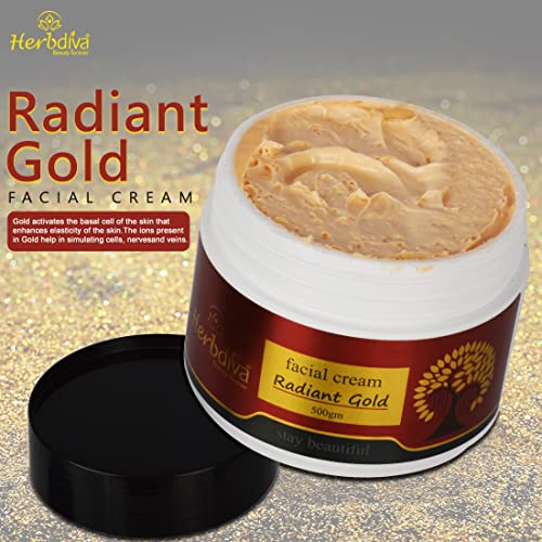 Herbdiva Radiant Gold Facial Massage Cream 500GM | For Men & Women | Ideal for Daily Use | Restores Glowing Skin & Clear Blemishes - Image 2