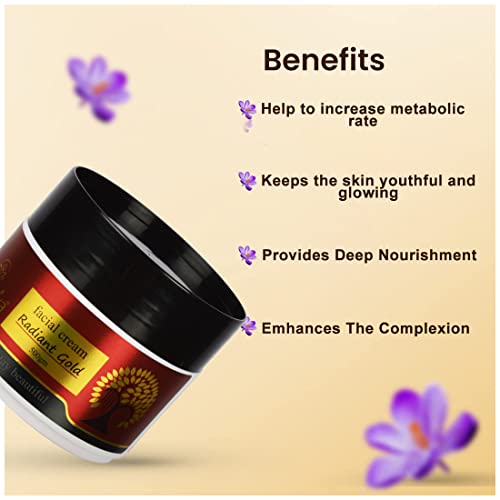 Herbdiva Radiant Gold Facial Massage Cream 500GM | For Men & Women | Ideal for Daily Use | Restores Glowing Skin & Clear Blemishes - Image 3