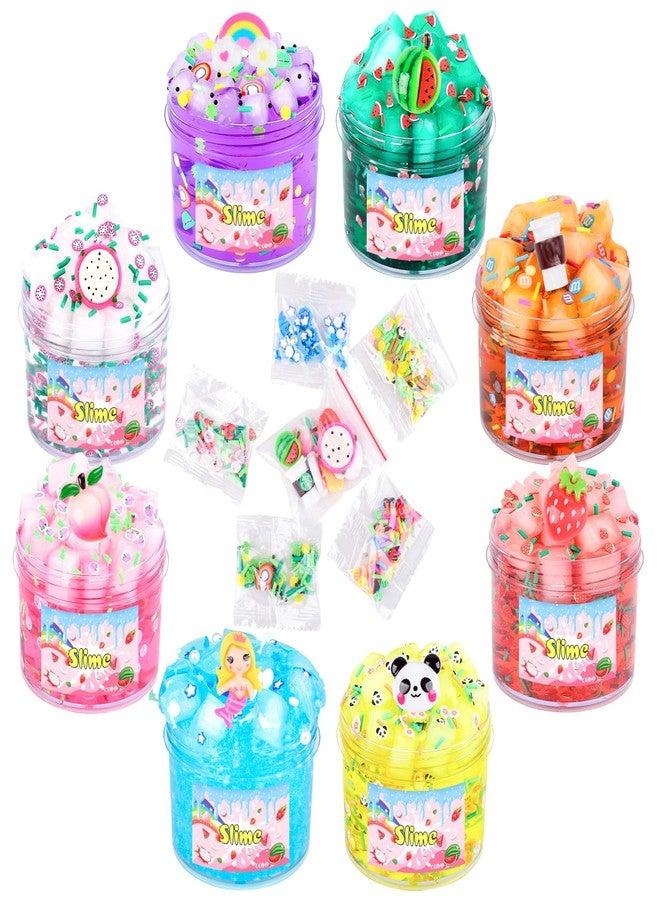 d'Alba Jelly Cube Clear Slime Kit for Kids, 8 Pack Colorful Crunchy Slime with Fruit Peach Slime Charms, Soft and Non-Sticky, Stress Relief Toy for Boys, Birthday Gifts Party Favors for Girls - Image 1