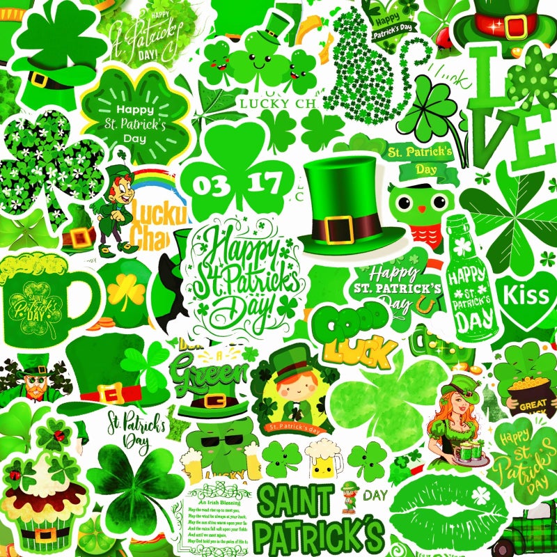 UDTAATO 300 Pcs St. Patrick's Day Shamrock Stickers, Vinyl Waterproof Irish Stickers for Water Bottle, Laptop, Gifts, Party Favors, Craft Supplies, St. Patrick's Day Accessories & Decorations - Image 1
