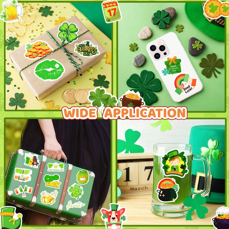 UDTAATO 300 Pcs St. Patrick's Day Shamrock Stickers, Vinyl Waterproof Irish Stickers for Water Bottle, Laptop, Gifts, Party Favors, Craft Supplies, St. Patrick's Day Accessories & Decorations - Image 5