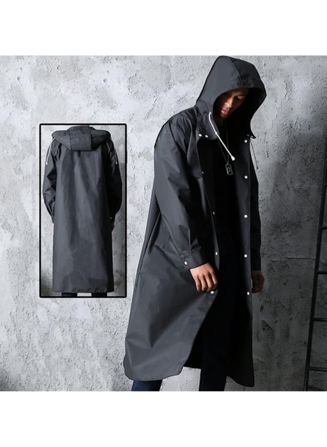معطف مطر رجالي أسود أنيق للكبار مقاوم للماء، معطف مطر نسائي رجالي طويل مع قبعة للرحلات الخارجية والتسلق وصيد الأسماك. - Image 2