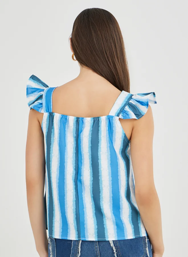 Take Two Take Two Striped Ruffle Sleeveless Top
