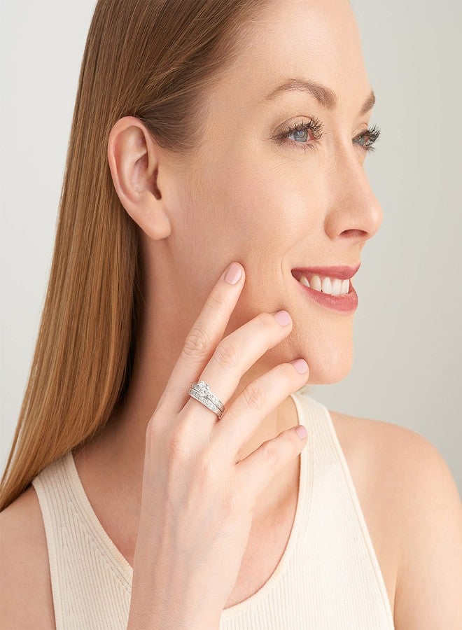 مورجان آند بايدج طقم خاتم زفاف وخطوبة من مورغان آند بيج، مصنوع من الفضة الإسترليني عيار 925 ومطلي بالبلاتين، مرصع بحجر الزركونيا المكعب على شكل قلب، للنساء - طقم خواتم زفاف من الفضة الإسترليني المضادة للحساسية، مجوهرات لها، مقاس 7 - Image 4