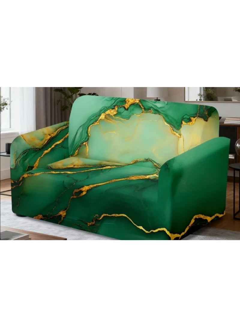 1 pc of Emerald Green Marble Pattern  2-seater Sofa Cover - Image 1