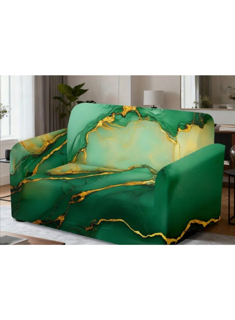 1 pc of Emerald Green Marble Pattern  2-seater Sofa Cover - Image 2