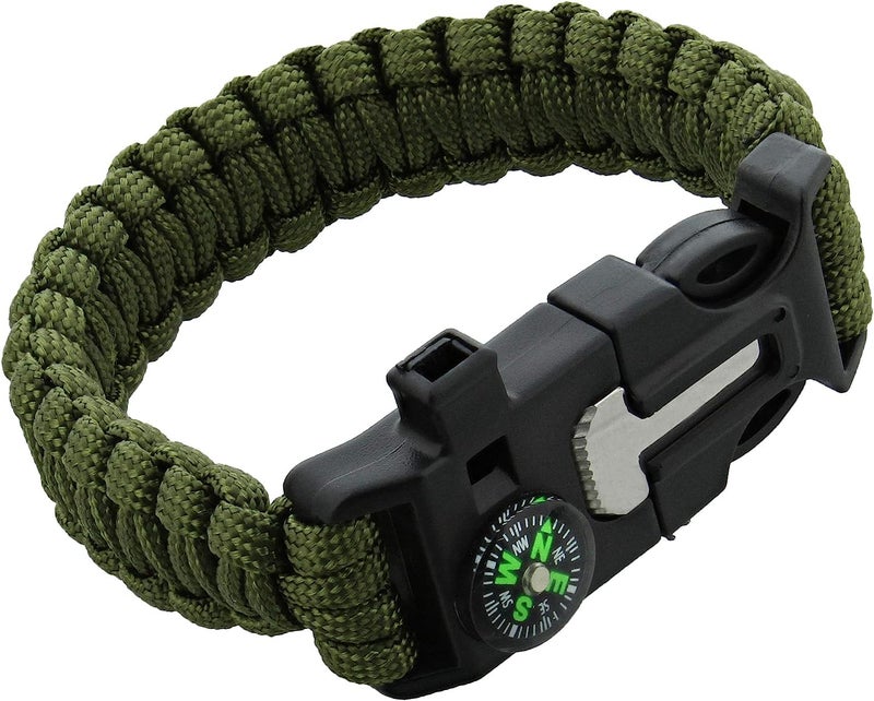 TrekEaze Unisex-Adult Survival Paracord Bracelet - Black Emergency Whistle Hiking Compass Camping Fire Starter Kit Tactical Bracelet (Green) - Image 1