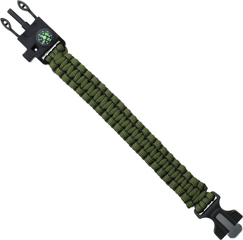TrekEaze Unisex-Adult Survival Paracord Bracelet - Black Emergency Whistle Hiking Compass Camping Fire Starter Kit Tactical Bracelet (Green) - Image 5