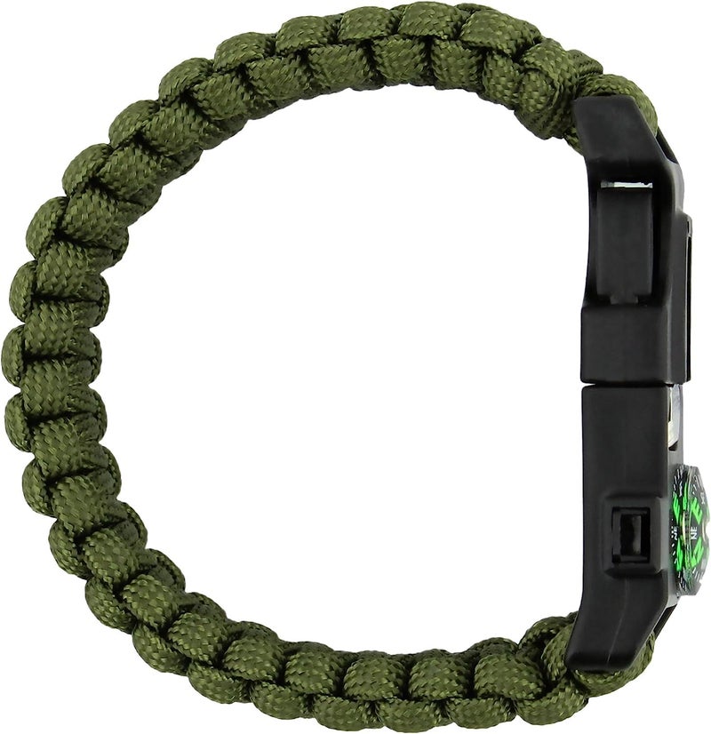 TrekEaze Unisex-Adult Survival Paracord Bracelet - Black Emergency Whistle Hiking Compass Camping Fire Starter Kit Tactical Bracelet (Green) - Image 2