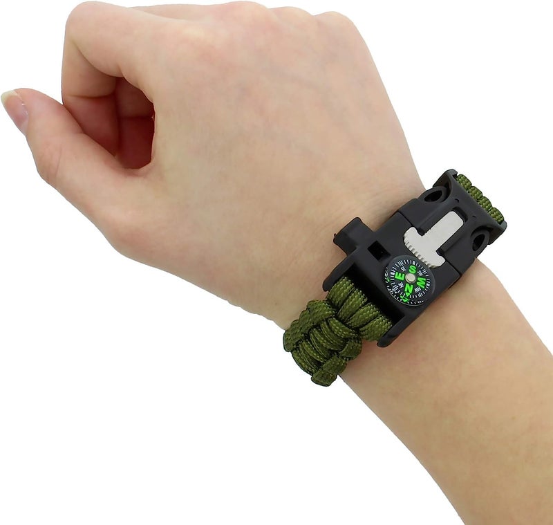 TrekEaze Unisex-Adult Survival Paracord Bracelet - Black Emergency Whistle Hiking Compass Camping Fire Starter Kit Tactical Bracelet (Green) - Image 3