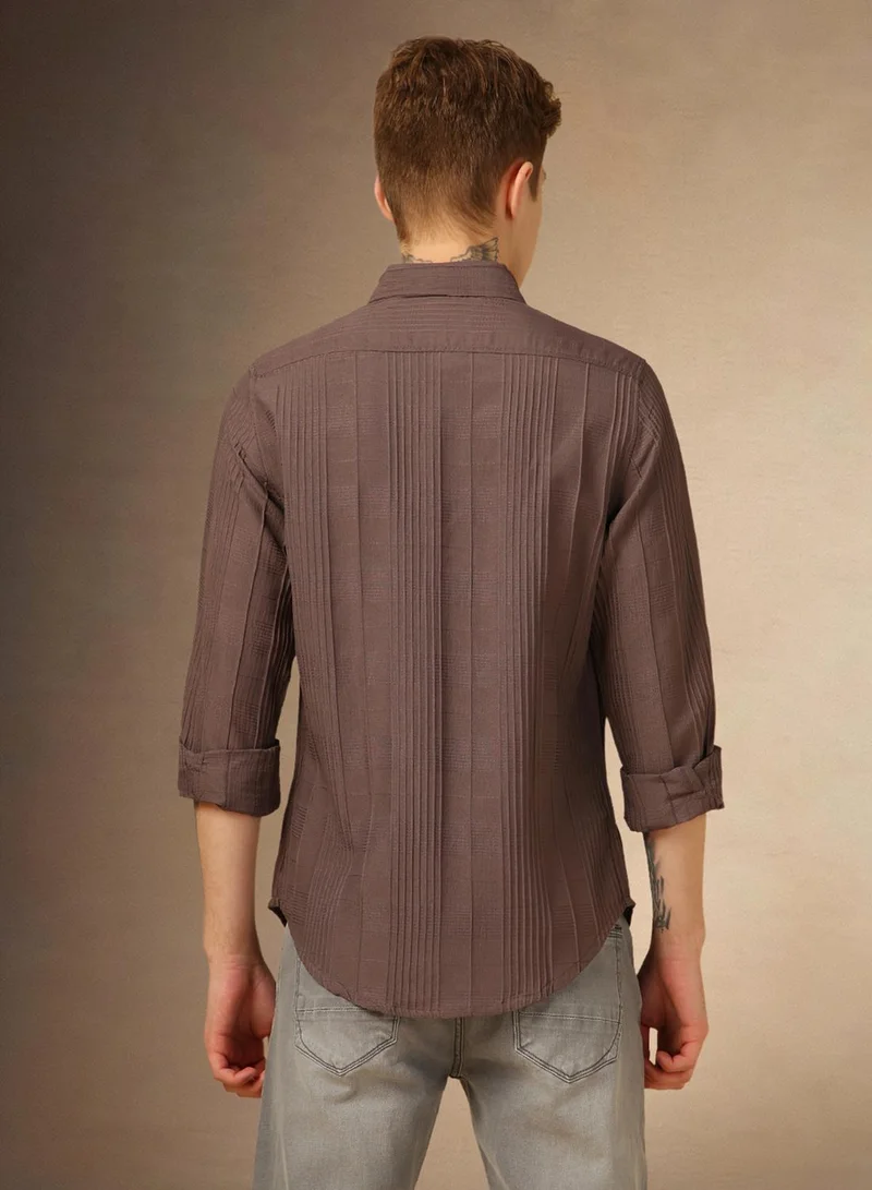 Dennis Lingo Men's Brown 100% Polyester Textured Shirt