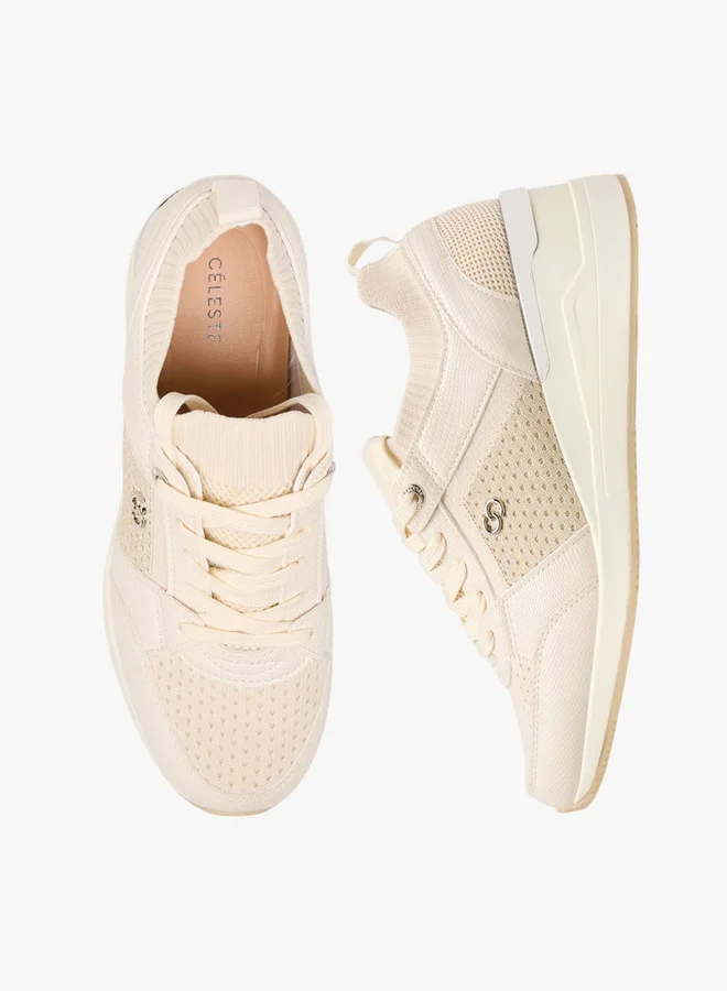 سيليست Women's Textured Lace-Up Wedge Heeled Sneakers
