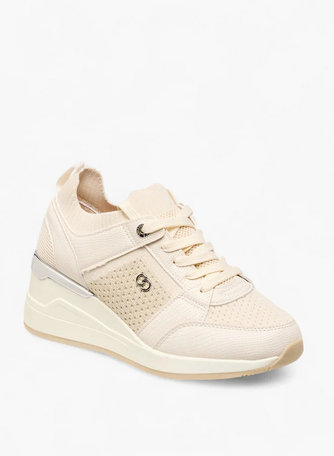 سيليست Women's Textured Lace-Up Wedge Heeled Sneakers