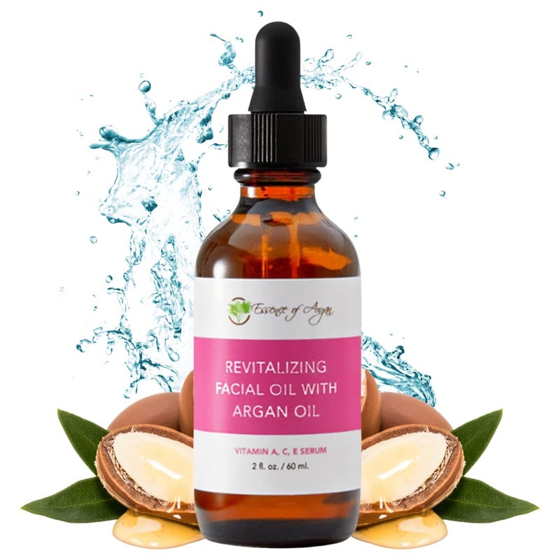 Essence of Argan Vitamin Serum for Face, Revitalizing Serum Oil for Dry Skin with Vitamins A, C, E and Bâ€™s, Argan Oil and Rosa Mosqueta, Rejuvenating and Hydrating Skin Care for Women (2 fl oz/60 ml) - Image 1