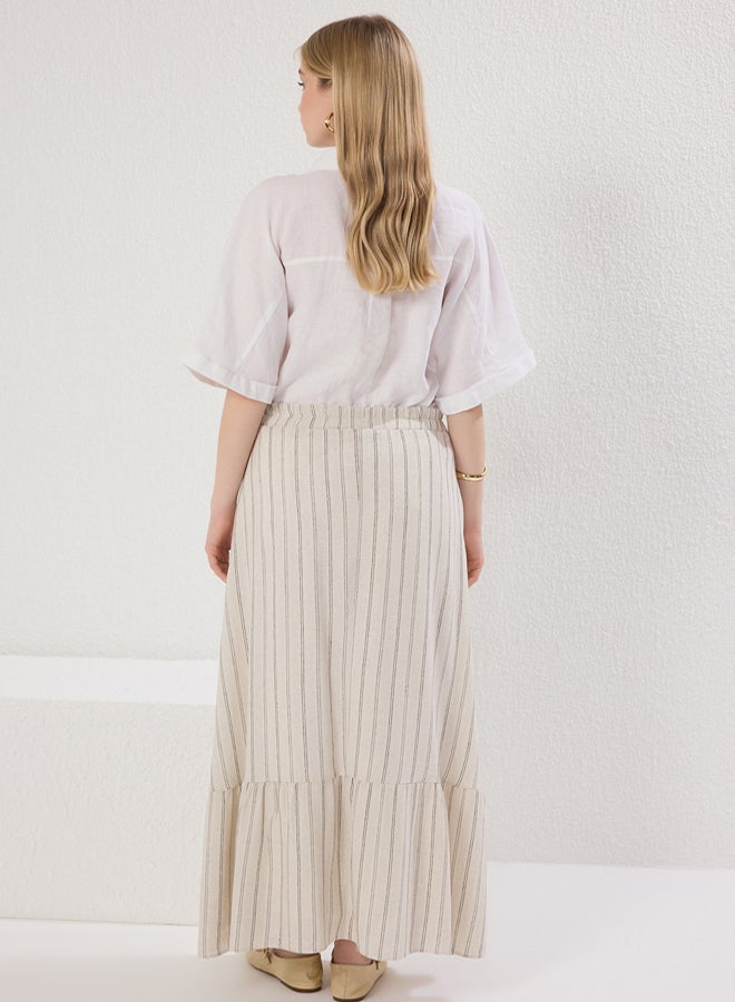 trendyol Beige Striped Linen Look Elastic Waist Woven Skirt - Image 4