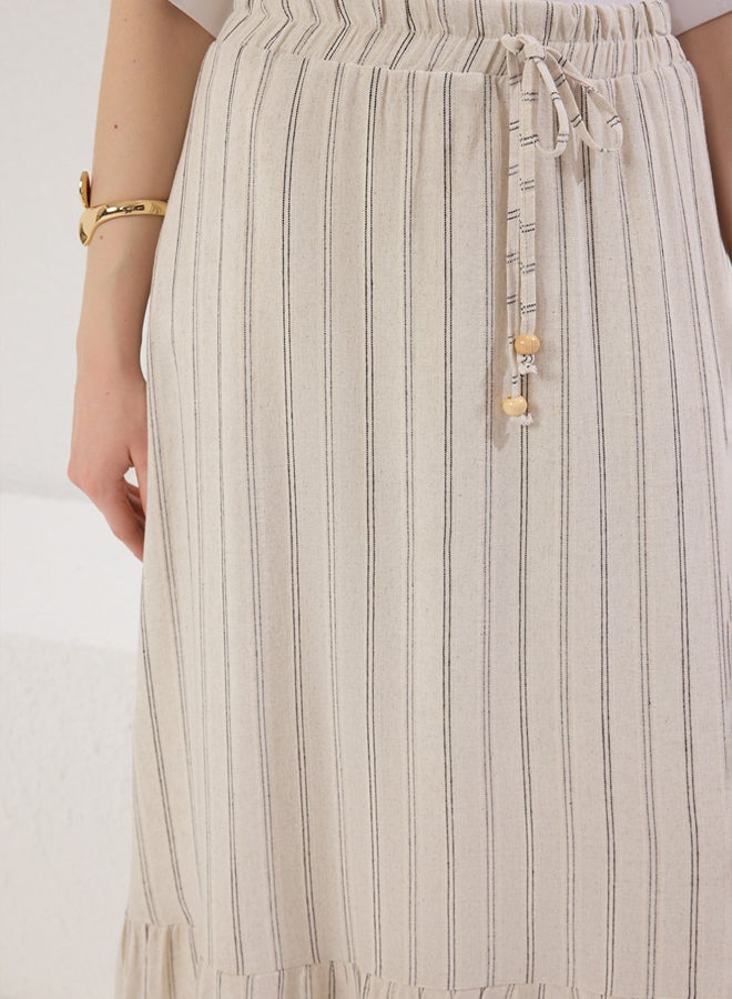 trendyol Beige Striped Linen Look Elastic Waist Woven Skirt - Image 2