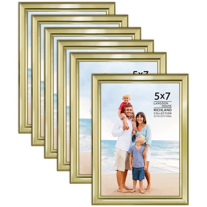 5X7 PICTURE FRAMES SET GOLD 6 PACK DISTINGUISHED EDGING FOR CLASSIC STYLE RICHLAND COLLECTION