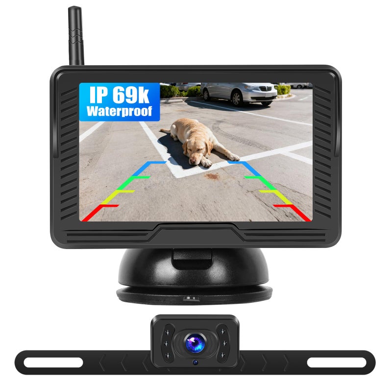 SIXWIN Wireless Backup Camera for Car 4.3 Inch Monitor Digital Signal Stable Rear View Camera Night Vision for Truck/Car/Pickup/SUV/ IP69 Waterproof with License Plate Backup - Image 1