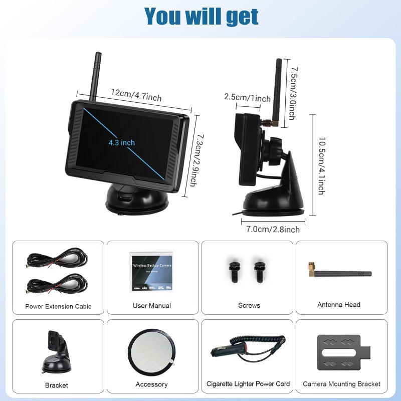 SIXWIN Wireless Backup Camera for Car 4.3 Inch Monitor Digital Signal Stable Rear View Camera Night Vision for Truck/Car/Pickup/SUV/ IP69 Waterproof with License Plate Backup - Image 4