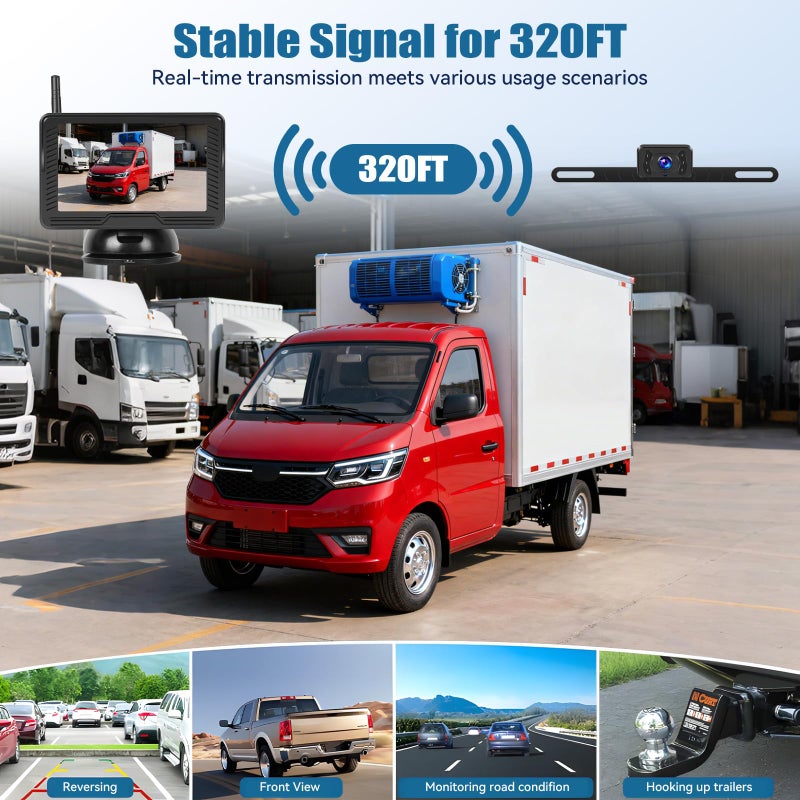 SIXWIN Wireless Backup Camera for Car 4.3 Inch Monitor Digital Signal Stable Rear View Camera Night Vision for Truck/Car/Pickup/SUV/ IP69 Waterproof with License Plate Backup - Image 3