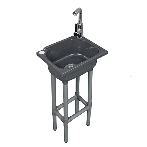 shawoo Freestanding Single Bowl Utility Sink, Kitchen Wall-Mounted Sink 15.1 x 11.2 Inch With 1.26 inch faucet hole, Plastic Sinks for Home, Restaurant, Dorm, Garage, Bathroom,Laundry (grey) - Image 1