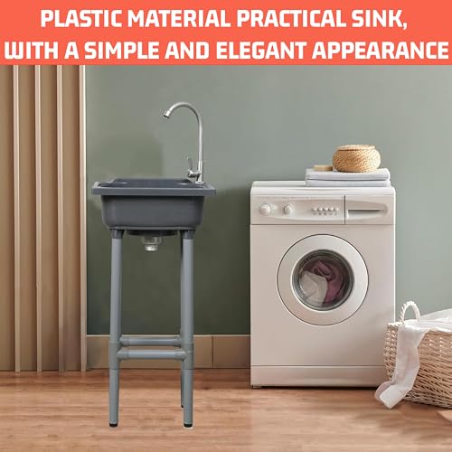 shawoo Freestanding Single Bowl Utility Sink, Kitchen Wall-Mounted Sink 15.1 x 11.2 Inch With 1.26 inch faucet hole, Plastic Sinks for Home, Restaurant, Dorm, Garage, Bathroom,Laundry (grey) - Image 5