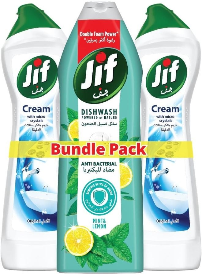 Jif Original Cream Cleaner And Antibacterial Liquid Dishwash 2 x 500 + 750ml - Image 1