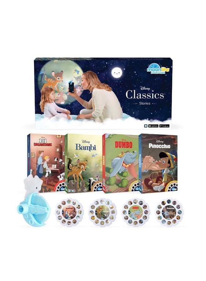 Moonlite مشروع القصة المصغر من مونلايت مع 4 قصص كلاسيكية من ديزني، طريقة سحرية للقراءة معًا، كتب قصص رقمية، مؤثرات صوتية ممتعة، هدايا تعليمية للأطفال من عمر 1 سنة وما فوق - Image 1