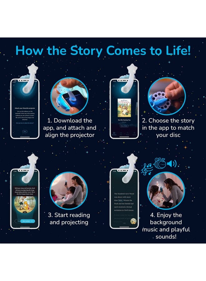 Moonlite مشروع القصة المصغر من مونلايت مع 4 قصص كلاسيكية من ديزني، طريقة سحرية للقراءة معًا، كتب قصص رقمية، مؤثرات صوتية ممتعة، هدايا تعليمية للأطفال من عمر 1 سنة وما فوق - Image 5