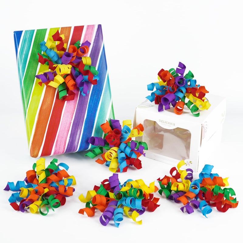 HUIHUANG Rainbow Bows for Gift Wrapping, Birthday Curly Ribbon Bows Self Adhesive Burst Gift Bow for Presents, Wine Bottle, Treat Bags, Birthday, Holiday Party Favors - 6 Counts - Image 1