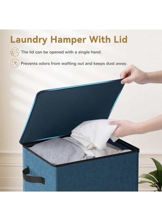 SOLEDI SOLEDI Laundry Hamper with Lid 100L Large & Tall Collapsible Laundry Baskets, Clothes Hamper with Bag Removable Easy to Carry, Dirty Hampers for Bedroom, Bathroom, Dorm, College, Blue - Image 4