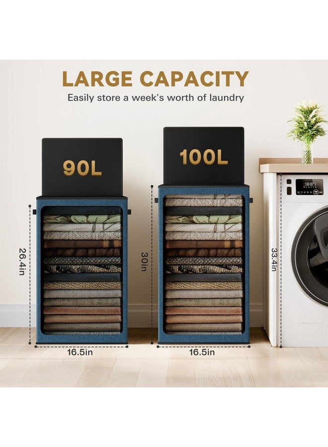 SOLEDI SOLEDI Laundry Hamper with Lid 100L Large & Tall Collapsible Laundry Baskets, Clothes Hamper with Bag Removable Easy to Carry, Dirty Hampers for Bedroom, Bathroom, Dorm, College, Blue - Image 3