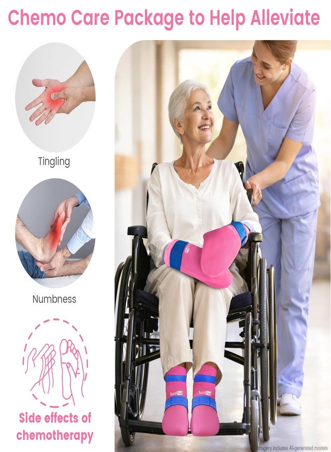 SuzziPad Cold Therapy Socks & Hand Ice Pack Gloves for Chemo Care Package for Women, Chemotherapy Plantar Fasciitis Relief, Neuropathy, Arthritis, S, Bright Pink - Image 2