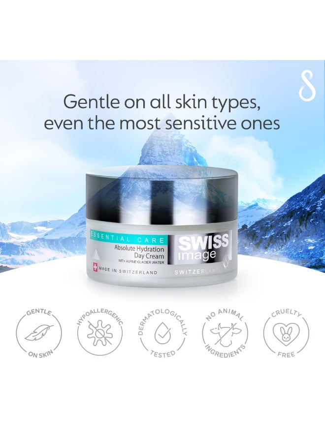 SWISS image Essential Care Absolute Hydration Face Day Cream, Face Moisturizer for Women, For Intense Hydration, Lightweight, Non Greasy, Suitable for All Skin Types, 50ml Swiss Made  - Image 5
