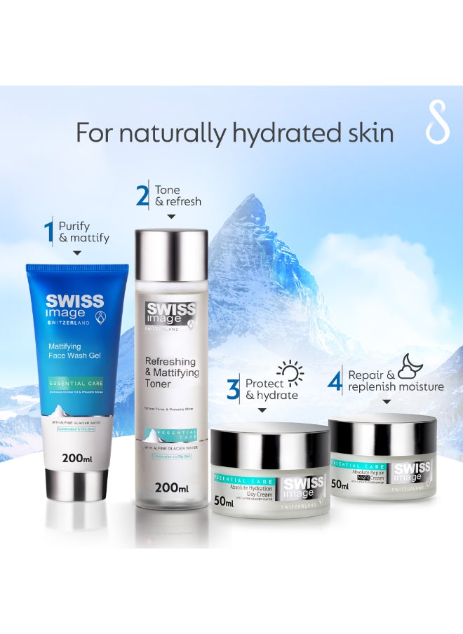 SWISS image - Essential Care Absolute Hydration Face Day Cream, Face Moisturizer for Women, For Intense Hydration, Lightweight, Non Greasy, Suitable for All Skin Types, 50ml Swiss Made - Image 1