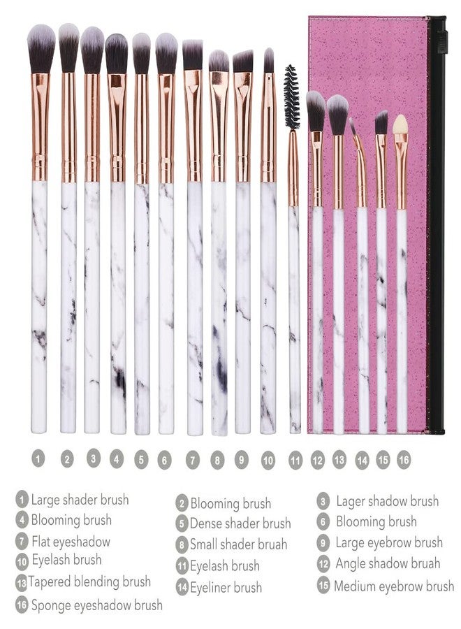 DUAIU Eye Makeup Brushes DUAIU 16Pcs Eyeshadow brushes Eyebrow Eyeliner Blending Brush Premium Synthetic & Marble Handle Brushes sets with Pink Cosmetic Bag - Image 4