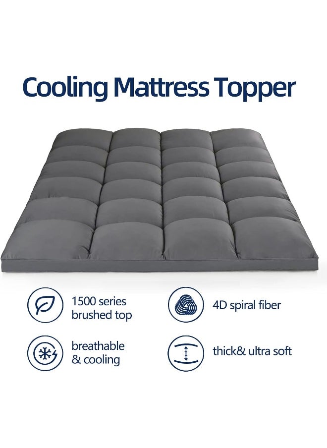 Generic - Chopinmoon  Extra Thick Queen Mattress Topper, Cooling Mattress Pad Cover, Plush Quilted Pillow Top With Overfilled 5D Spiral Fiber, Grey - Image 1